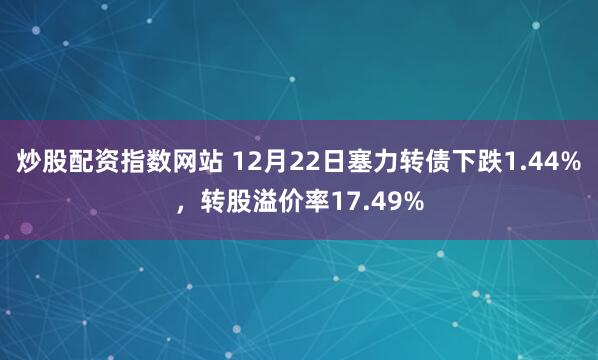 炒股配资指数网站 12月22日塞力转债下跌1.44%,转股溢价率17.49%